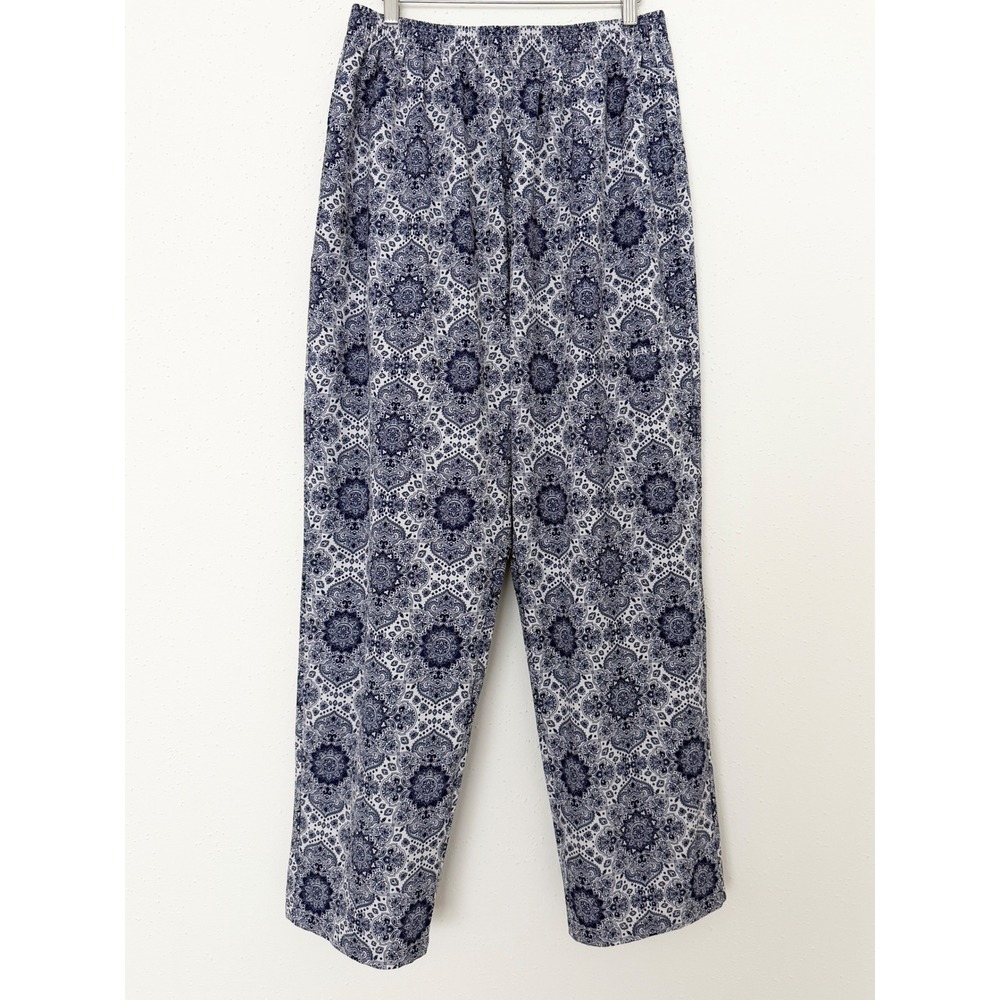 YoungLA Blue White Medallion Print Wide Leg Flowy Pants Coastal Boho Resort (L)
